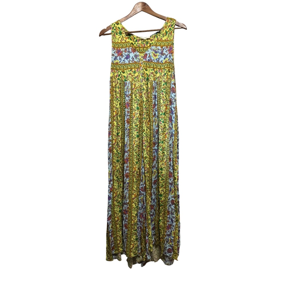 Easel Jumpsuit Womens Large Yellow Floral Sleeveless Wide Leg Boho Excellent